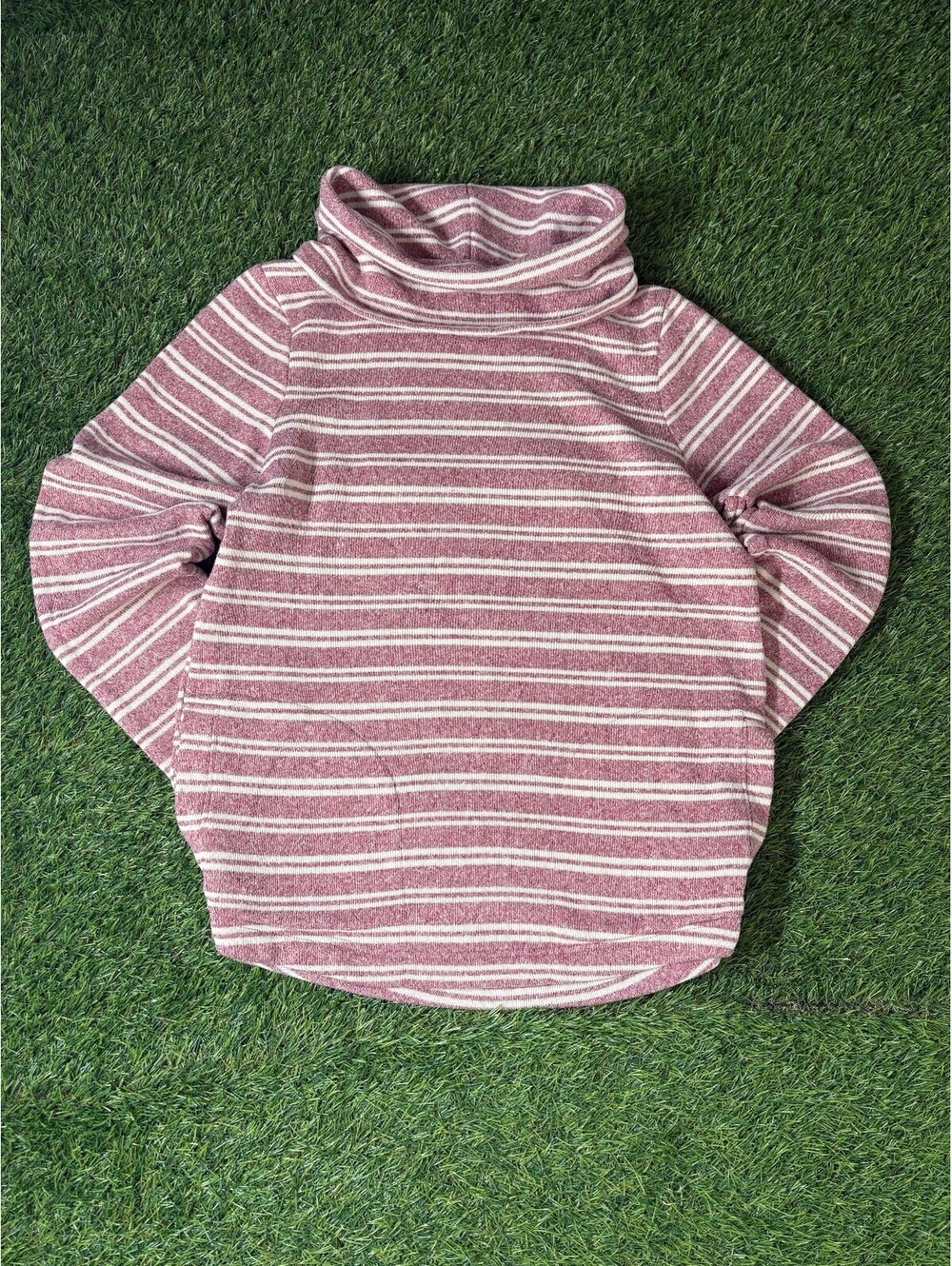 Vintage L.L.Bean Turtleneck Striped Pullover Sweater Pink 100% Cotton Womens M